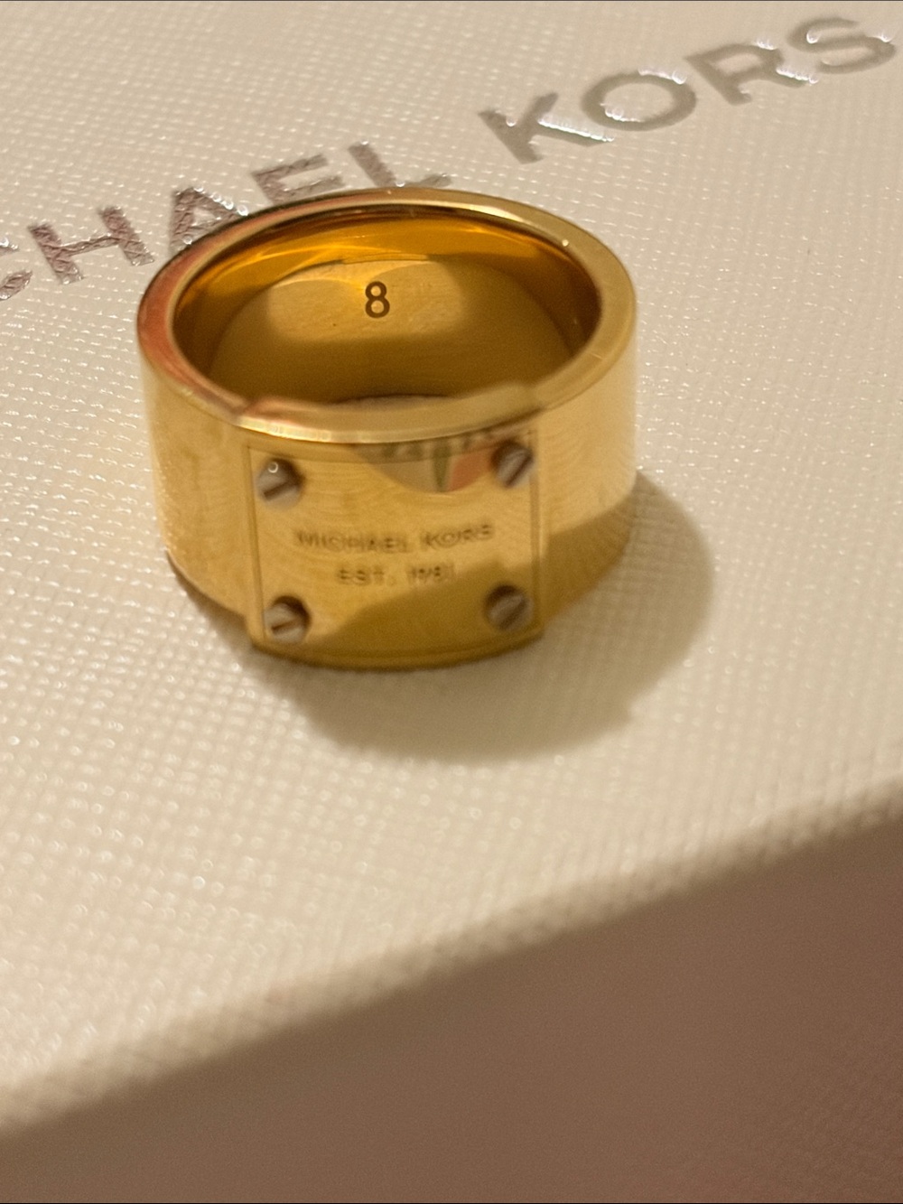Michael Kors Gold-Tone Stainless Steel Plaque Signet Ring - Picture 3 of 6